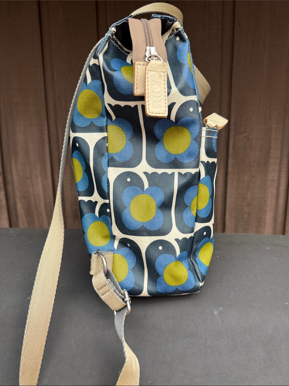 Orla Kiely Blue and Yellow Retro Floral Backpack Tote - Picture 11 of 15